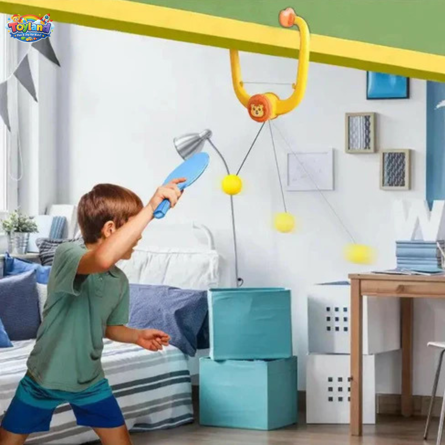 Indoor Hanging Table Tennis Trainer for Kids – Portable Self-Training Ping Pong Set with 2 Rackets & 5 Balls