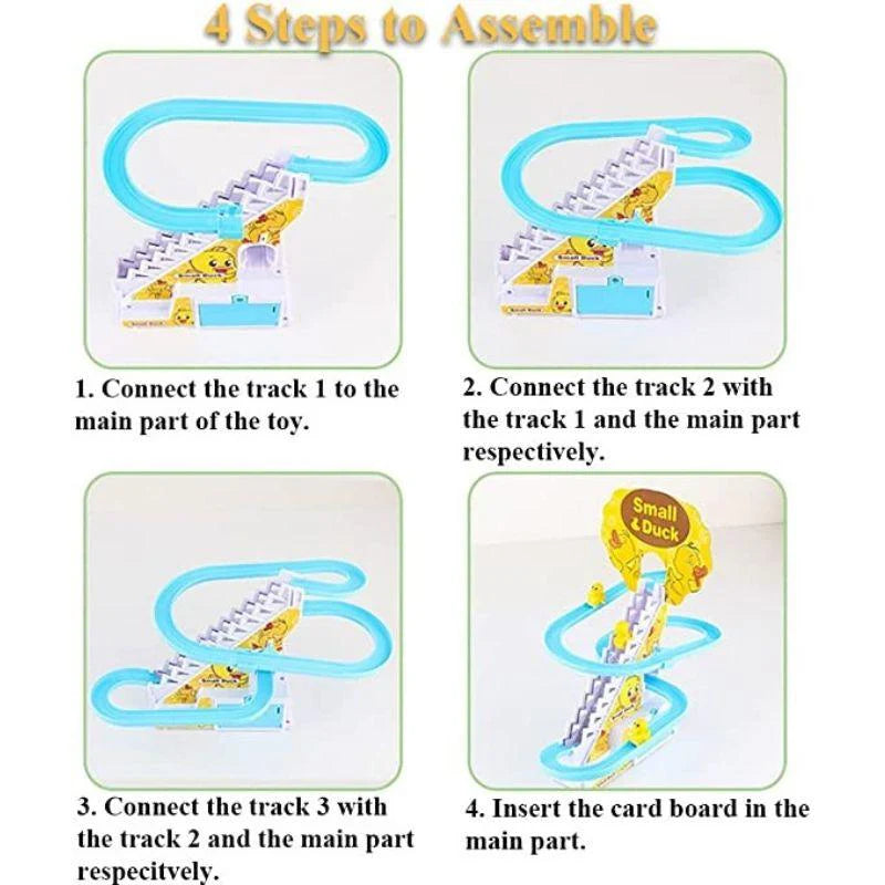 Small Ducks Climbing Toys,Electric Duck Climbing Stairs Tracks Slide Toy Set,Duck Roller Coaster Toy with Flashing Lights & Music On/Off Button