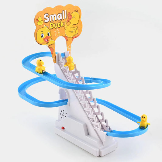 Small Ducks Climbing Toys,Electric Duck Climbing Stairs Tracks Slide Toy Set,Duck Roller Coaster Toy with Flashing Lights & Music On/Off Button