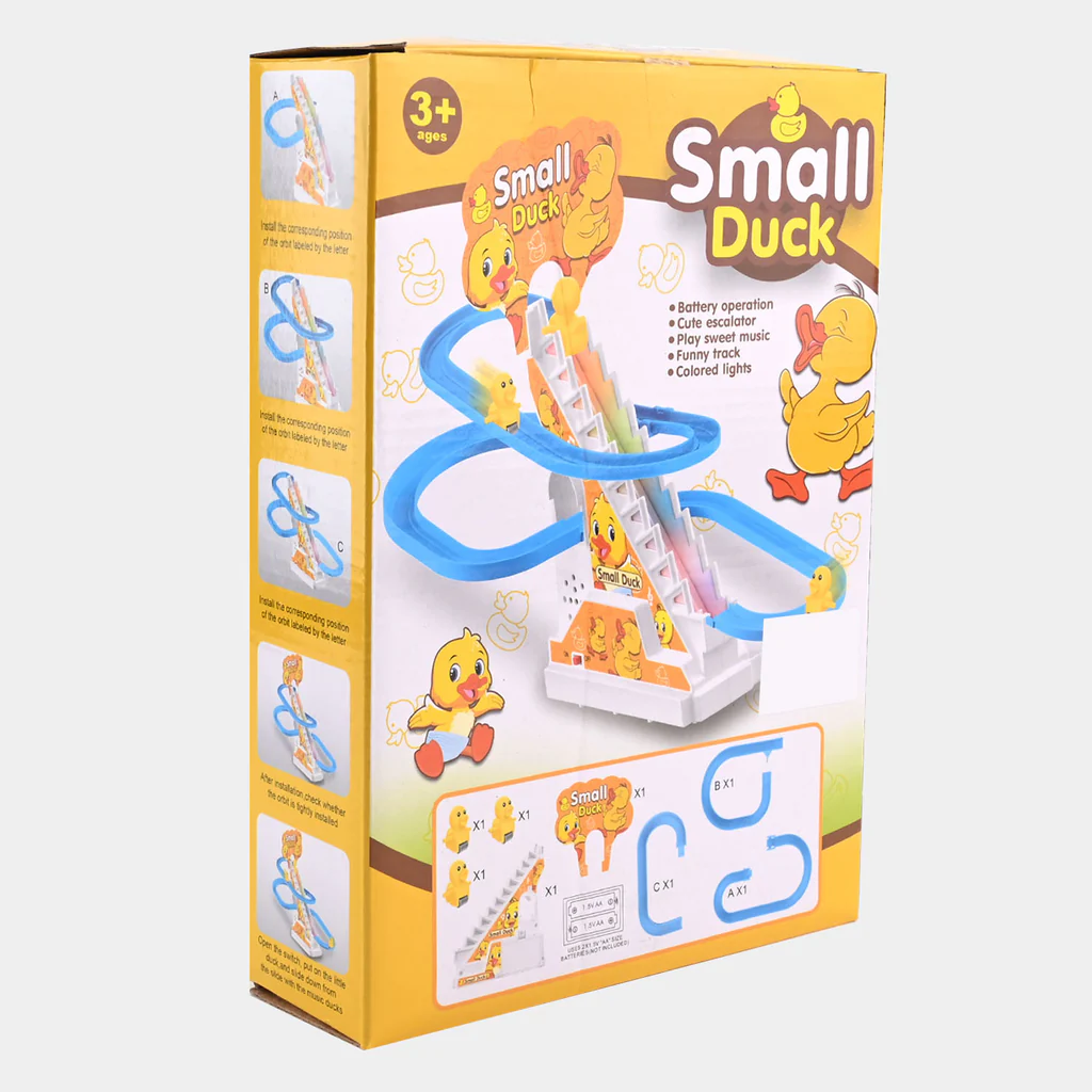 Small Ducks Climbing Toys,Electric Duck Climbing Stairs Tracks Slide Toy Set,Duck Roller Coaster Toy with Flashing Lights & Music On/Off Button