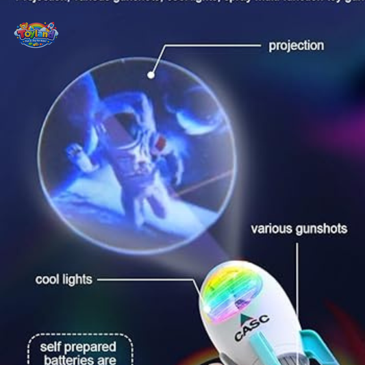 Space Rocket Projection Gun for Kids – Luminous Music Toy with Atomizing Mist Effect & Astronaut Projection
