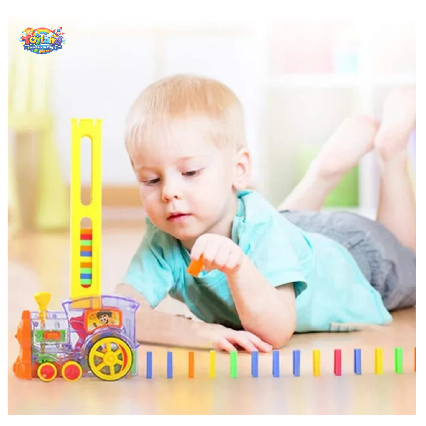 Automatic Domino Laying Toy Train Set – Electric Educational Toy with 60 Pcs & Lights